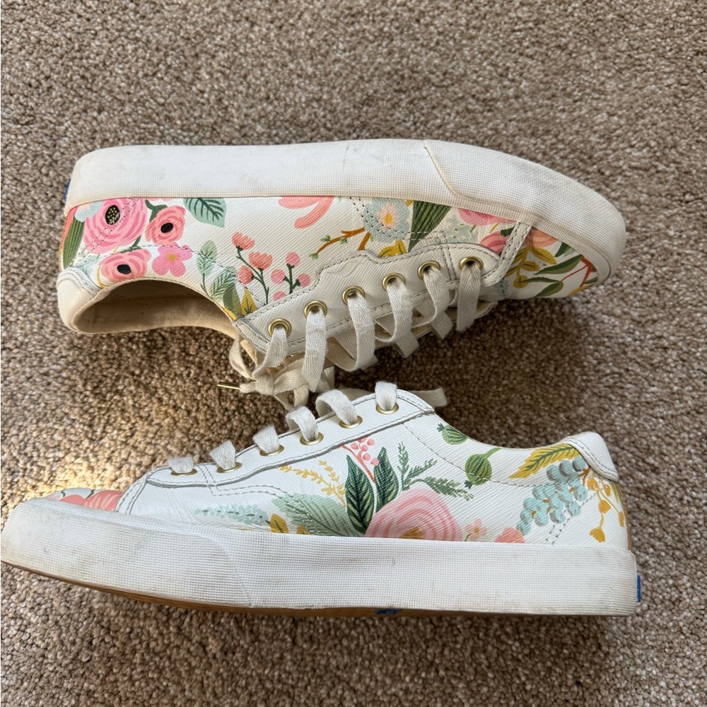 Keds Floral Canvas Sneakers in White with Pink, Yellow and Green Accents - Picture 3 of 8